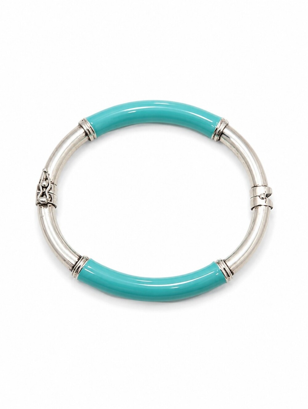 Milor Italy 925 Sterling Silver Turquoise Enamel Hinged Bracelet EUC